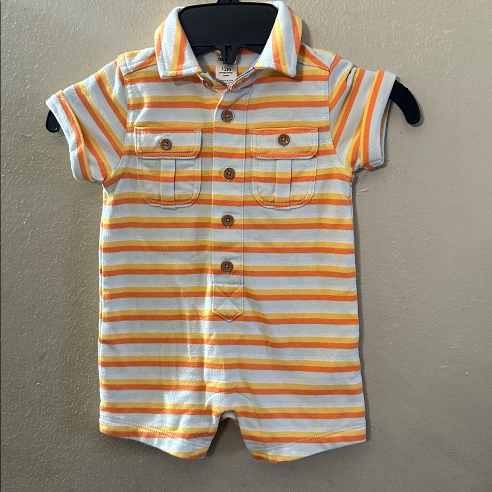 OshKosh B'gosh Orange and Yellow Striped Romper size 12 months cotton blend